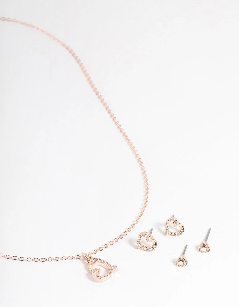 Rose Gold Diamante Heart Jewellery Set