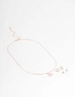 Rose Gold Diamante Heart Jewellery Set