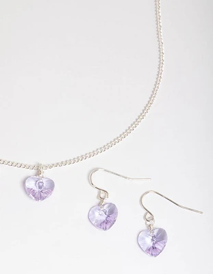 Lilac Silver Simple Heart Jewellery Set