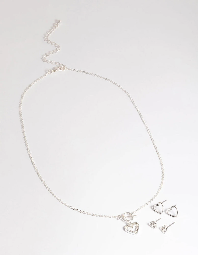 Silver T&O Heart Motif Jewellery Set