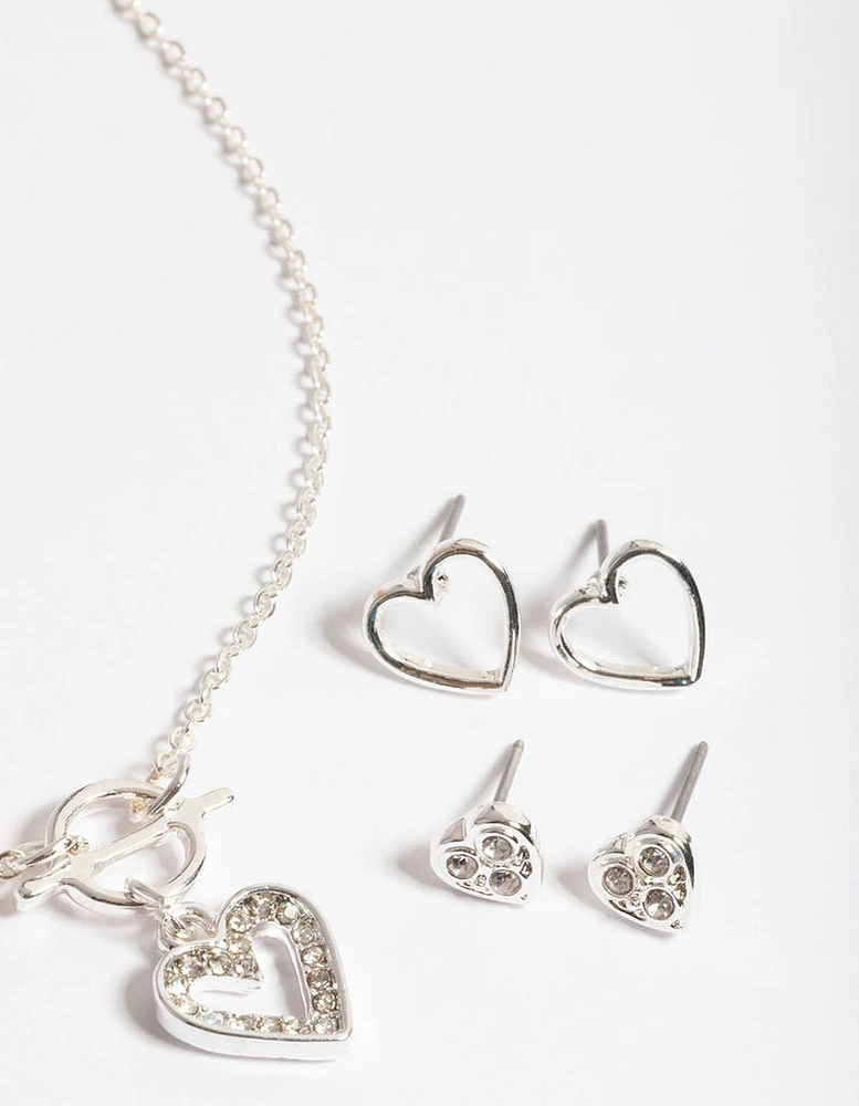 Silver T&O Heart Motif Jewellery Set