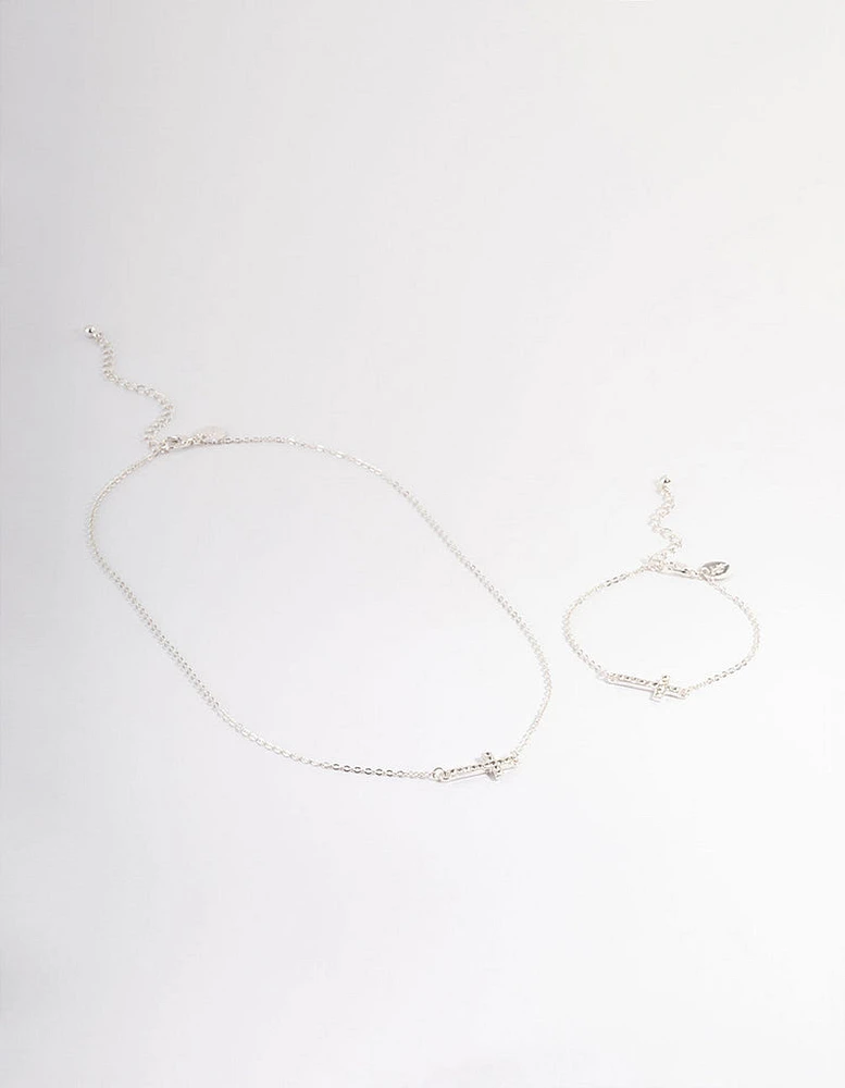 Silver Diamante Cross Jewellery Set