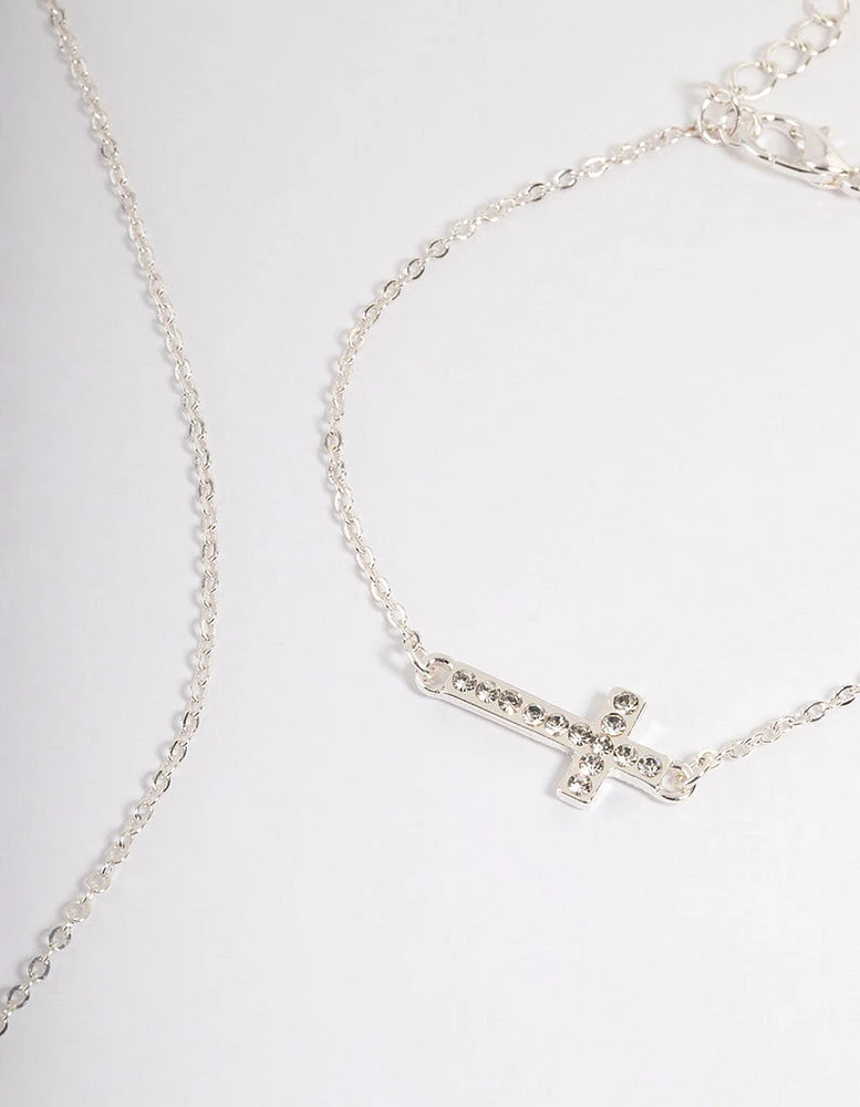 Silver Diamante Cross Jewellery Set