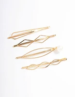 Gold Mixed Shape & Pearl Clips 4-Pack