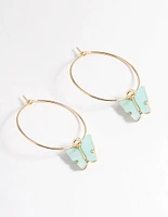 Turquoise Acrylic Butterfly Wire Hoop Earrings