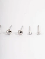 Stainless Steel Cubic Zirconia Plain Stud Earrings Pack