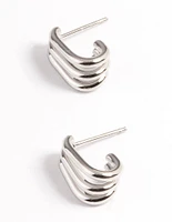 Rhodium Surgical Steel Triple Illusion Hoop Earrings