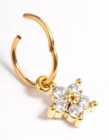 Gold Plated Titanium Cubic Zirconia Five Petal Flower Clicker Ring