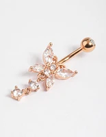 Rose Gold Plated Surgical Steel Butterfly Crystal Belly Ring