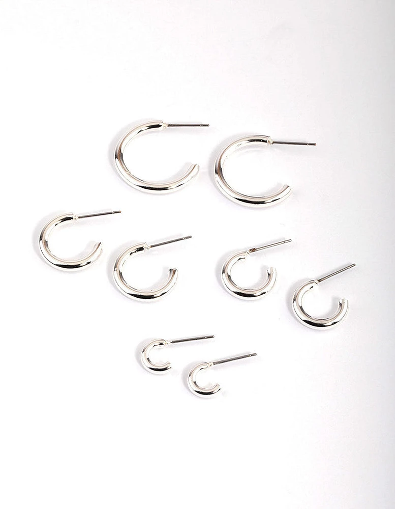 Silver Basic Round Hoop Earrings 4-Pack