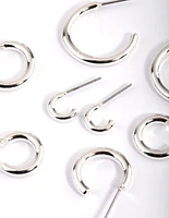 Silver Basic Round Hoop Earrings 4-Pack