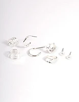 Silver Pearl & Triple Row Cuff Earrings 4-Pack