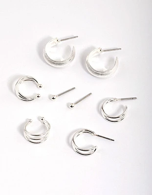 Silver Bevelle & Cuff Earrings 4-Pack
