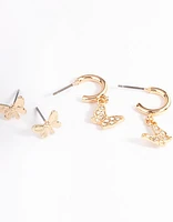 Gold Pearl & Butterfly Earrings 4-Pack