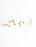 Gold Pearl & Butterfly Earrings 4-Pack