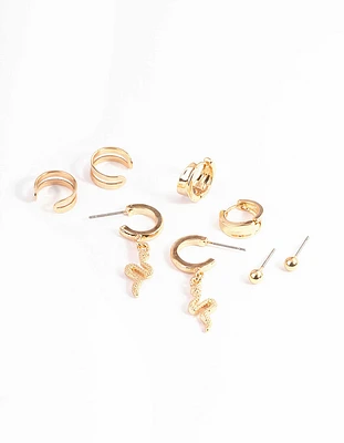 Gold Snake Cupchain Hoop Earrings 4-Pack