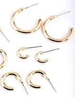 Gold Basic Round Hoop Earrings 4-Pack