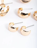 Gold Basic Flat Hoop Earrings 4-Pack