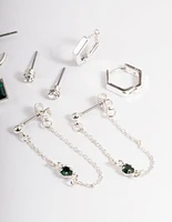 Green Diamante Baguette Earrings 4-Pack