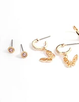 Gold Butterfly Yin & Yang Motif Earrings 4-Pack