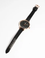 Rose Gold Faux Leather Black Face Watch