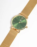 Gold Medium Green Face Mesh Watch