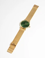 Gold Medium Green Face Mesh Watch