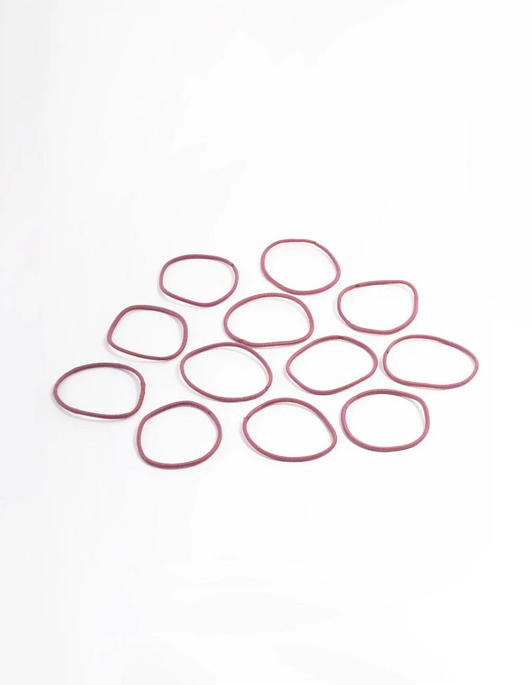 Maroon Fabric Basic Thin Hair Ties 12-Pack