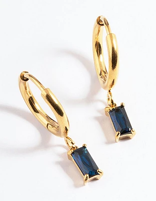 Gold Plated Square Cubic Zirconia Hoop Earrings