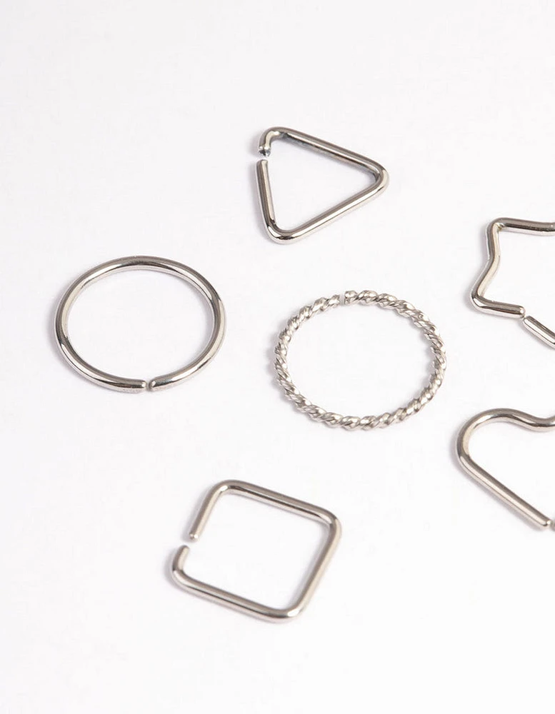 Surgical Steel Geometric Rings Nose Stud 6-Pack