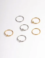 Mixed Metal Surgical Steel Ball & Cubic Zirconia Ring Nose 6-Pack