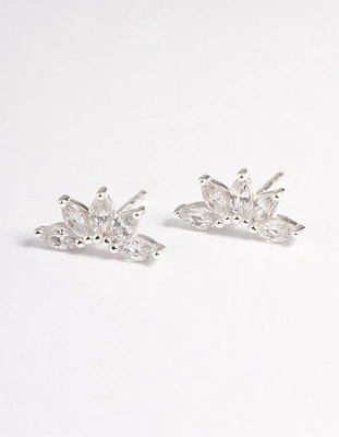 Sterling Silver Cubic Zirconia Fan Stud Earrings