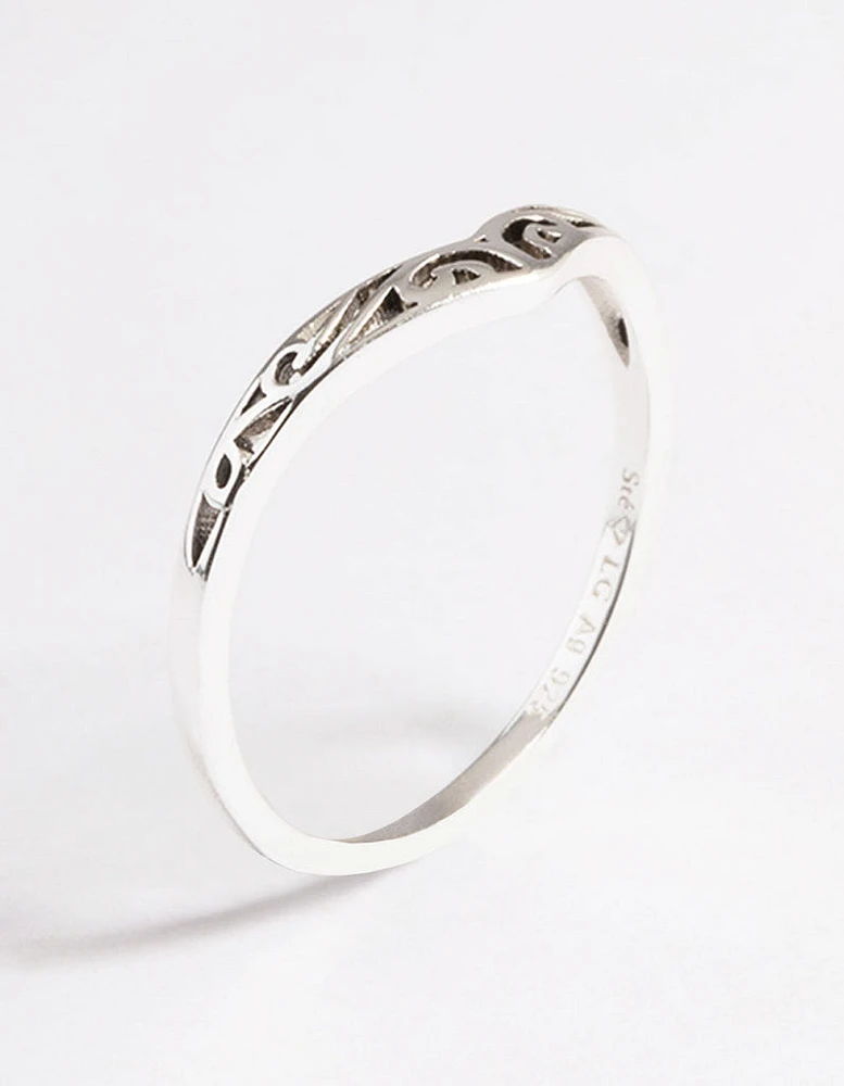 Sterling Silver Swirl Detail Point Ring