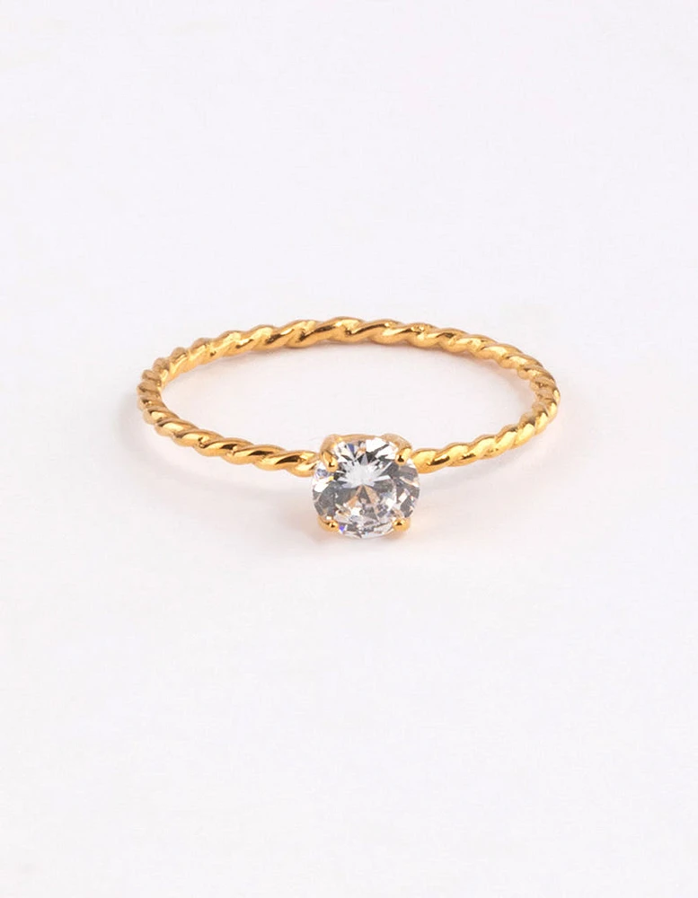 Gold Sterling Plated Cubic Zirconia Twist Engagement Ring