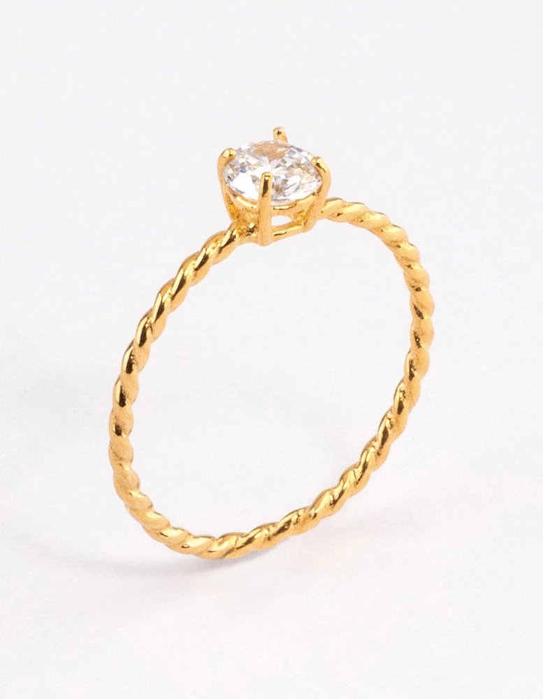 Gold Sterling Plated Cubic Zirconia Twist Engagement Ring