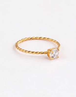 Gold Sterling Plated Cubic Zirconia Twist Engagement Ring