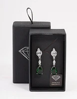 Rhodium Green Pear Drop Diamond Earrings