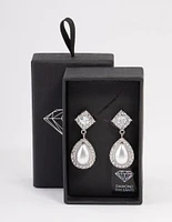 Rhodium Detail Diamond Pearl Drop Earrings