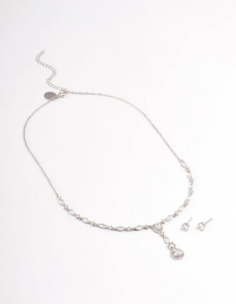 Rhodium Oval Pear Jewellery Set