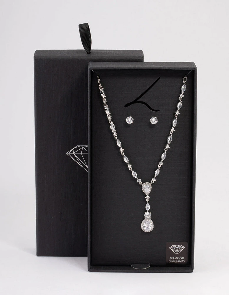 Rhodium Oval Pear Jewellery Set