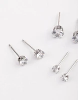 Stainless Steel Cubic Zirconia Stud Earrings Pack