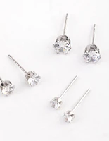 Stainless Steel Cubic Zirconia Stud Earrings Pack