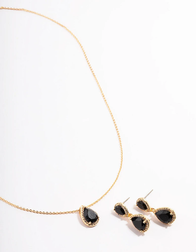 Gold Bulk Double Teardrop Necklace & Earrings Set