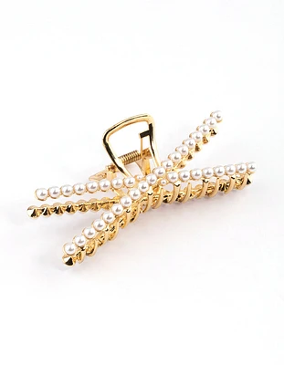 Gold Pearl Detail Cross Claw Clip