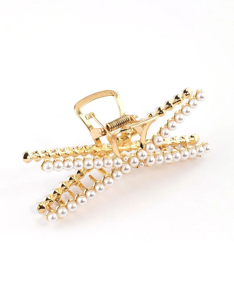 Gold Pearl Detail Cross Claw Clip