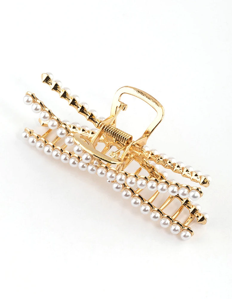 Gold Pearl Detail Cross Claw Clip