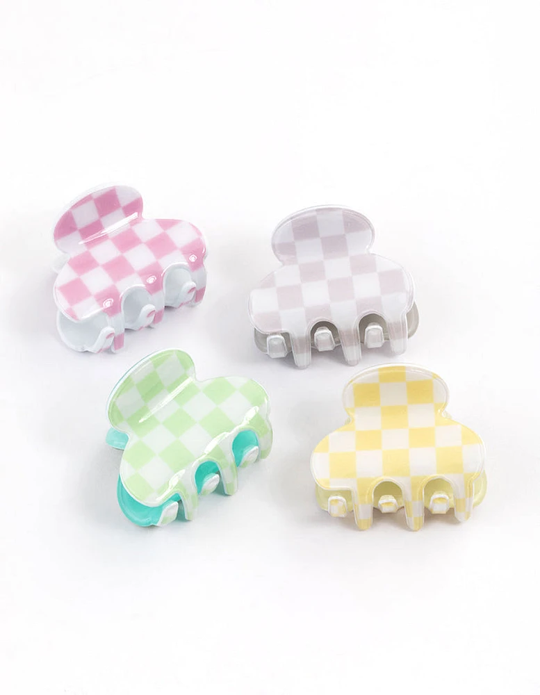 Checkered Mini Hair Claw Clips 4-Pack