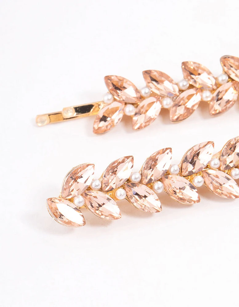 Gold Diamante & Pearl Navette Claw Clip Pack