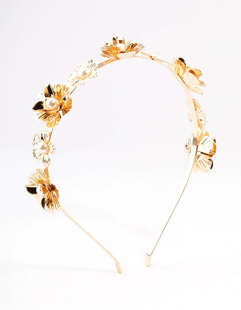 Gold Mixed Flower Pearl Headband