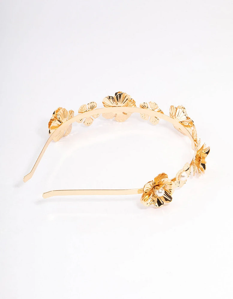 Gold Mixed Flower Pearl Headband